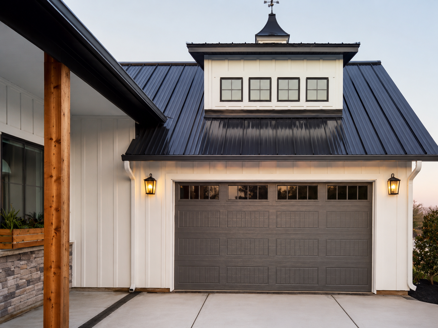 Insulated R-18 steel garage door installed on a sun-facing Napa home for heat control